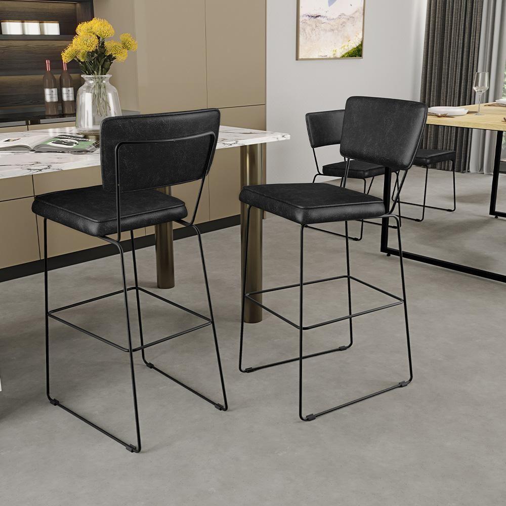 Kit 04 Banquetas Altas Base Em Aço Fixa Preto - 9