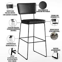 Kit 04 Banquetas Altas Base Em Aço Fixa Preto - 7