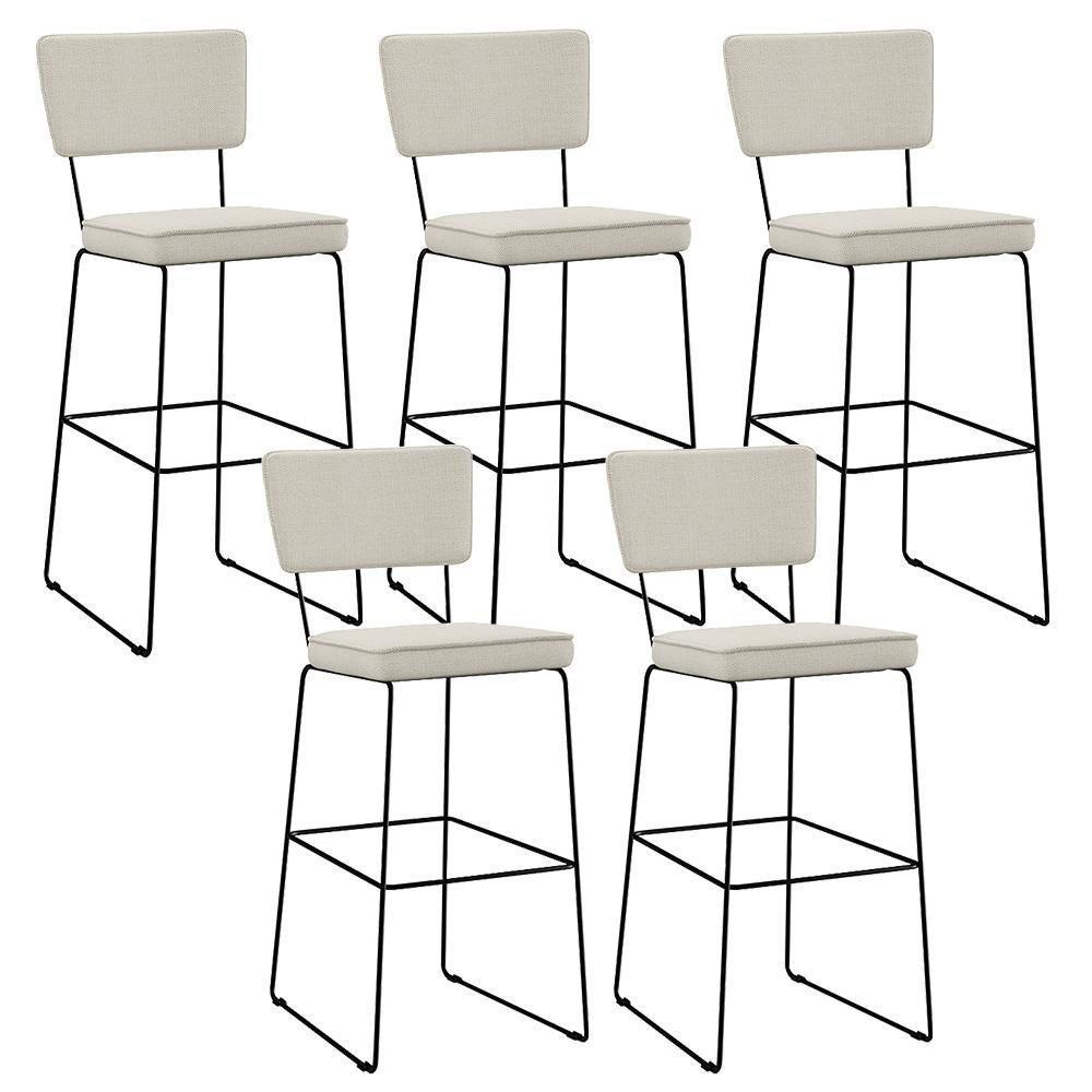 Kit 05 Banquetas Alta Base Aço Fixa Linho Champagne - 1