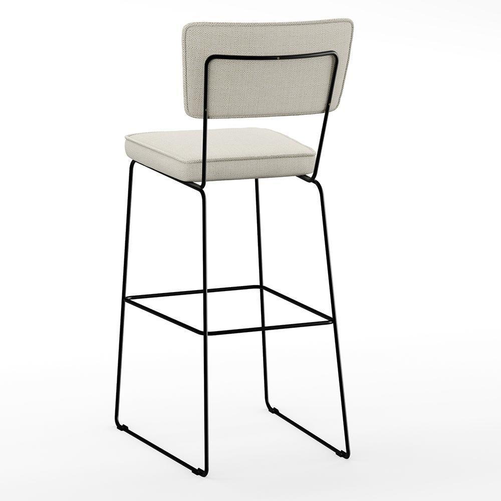 Kit 05 Banquetas Alta Base Aço Fixa Linho Champagne - 3