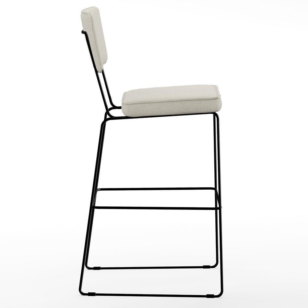 Kit 05 Banquetas Alta Base Aço Fixa Linho Champagne - 4