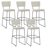 Kit 05 Banquetas Alta Base Aço Fixa Linho Champagne - 1