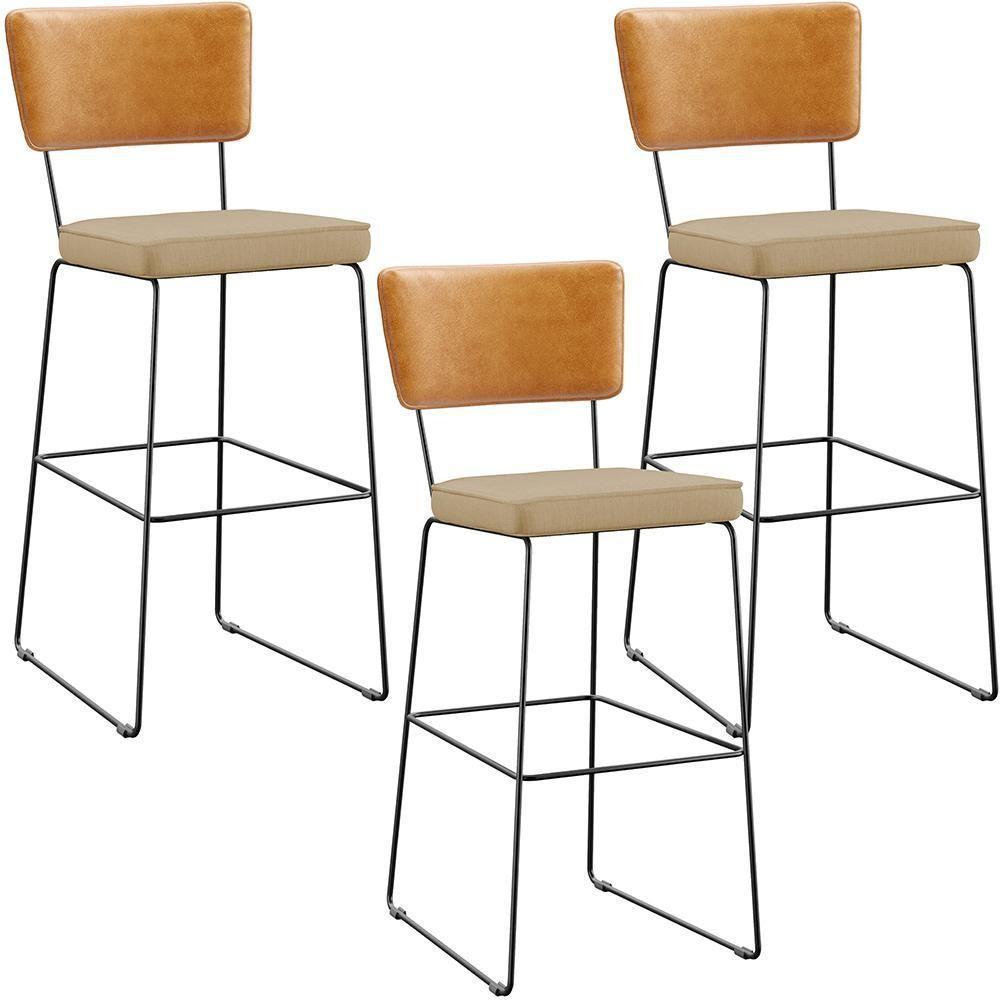 Kit 03 Banquetas Altas Whisky Linho Bege Escuro - 1