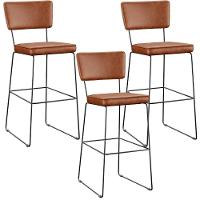 Kit 03 Banquetas Altas Base Em Aço Fixa Camel - 1