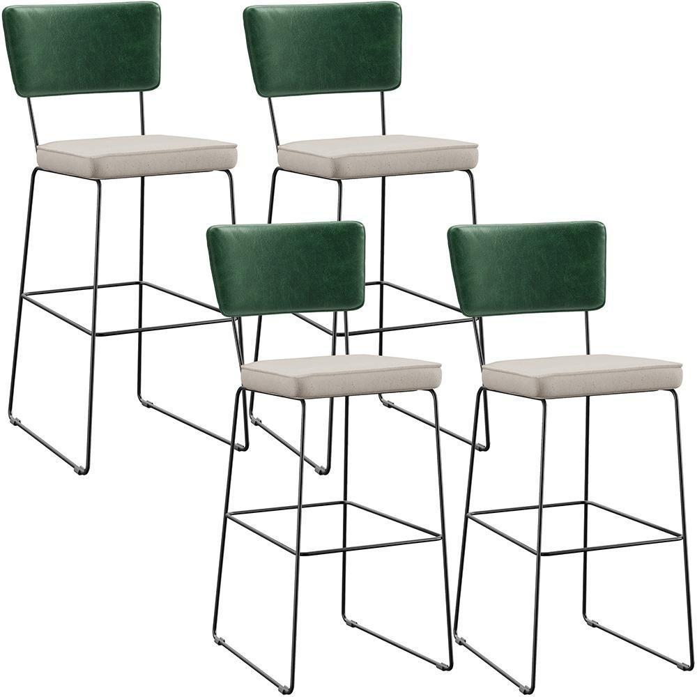 Kit 04 Banquetas Altas Facto Verde Musgo Linho Cru - 1