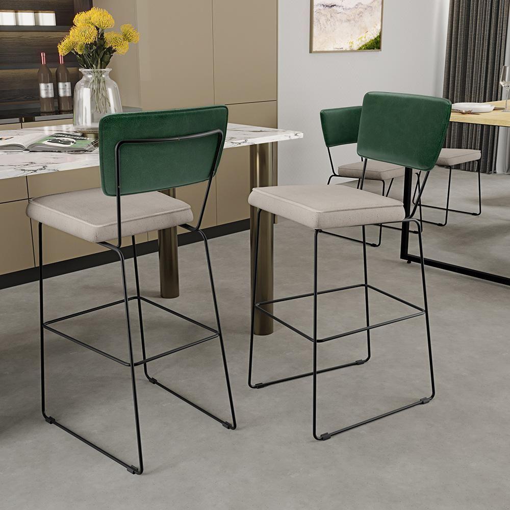 Kit 04 Banquetas Altas Facto Verde Musgo Linho Cru - 9