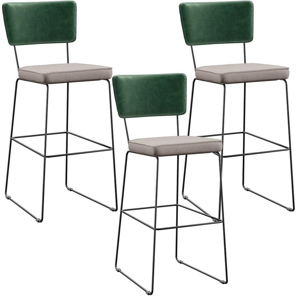 Kit 03 Banquetas Altas Allana L02 Verde Musgo Bege - 1