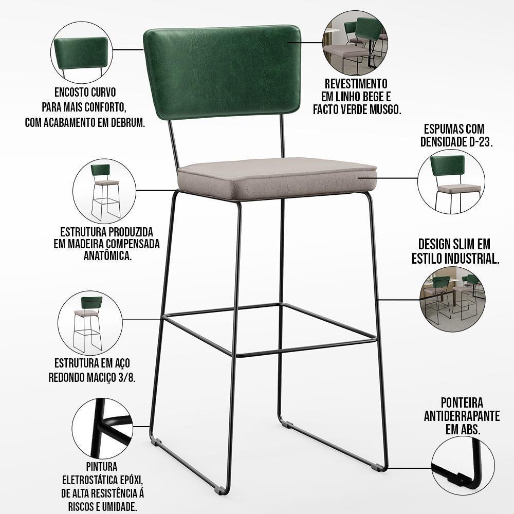 Kit 03 Banquetas Altas Allana L02 Verde Musgo Bege - 7
