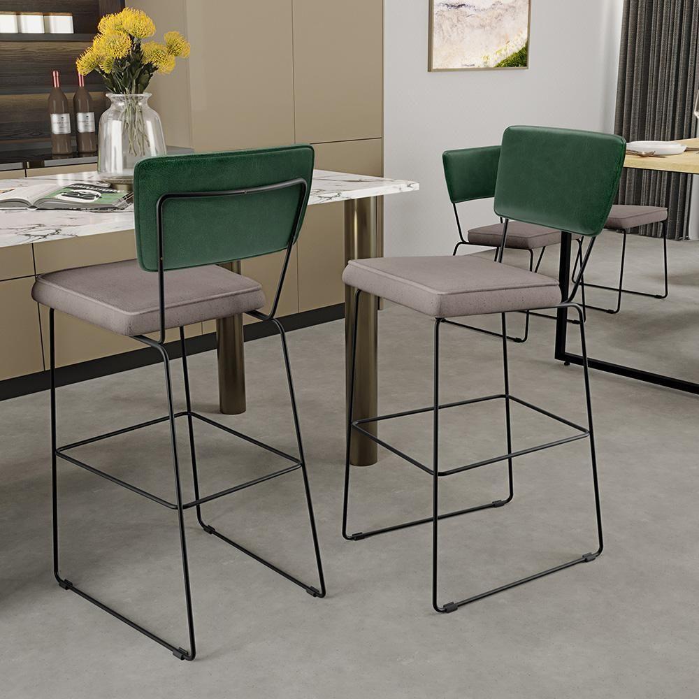Kit 03 Banquetas Altas Allana L02 Verde Musgo Bege - 11