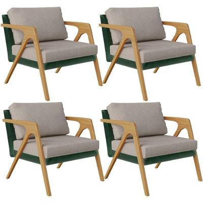 Kit 04 Poltronas Decorativas Pietra L02 Verde Bege Lyam Decor
