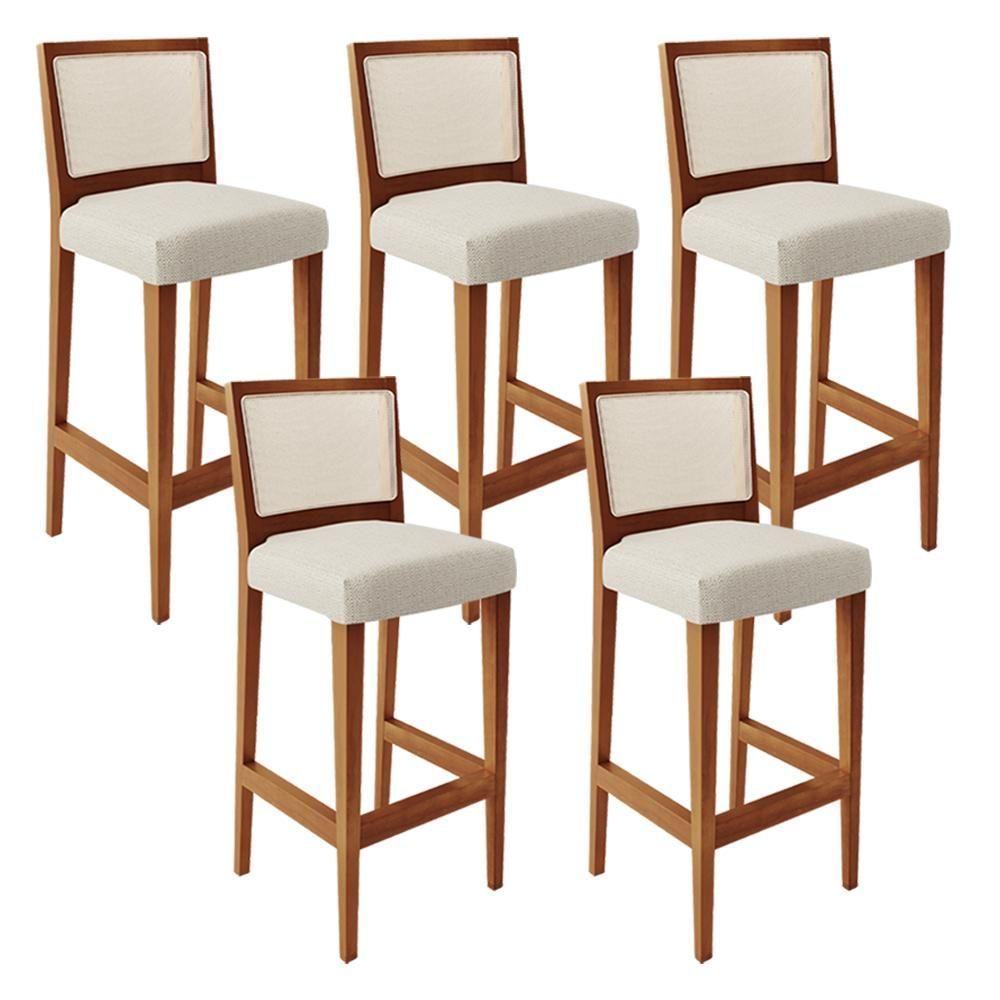 Kit 05 Banquetas Alta Branco Linho Champagne - 1