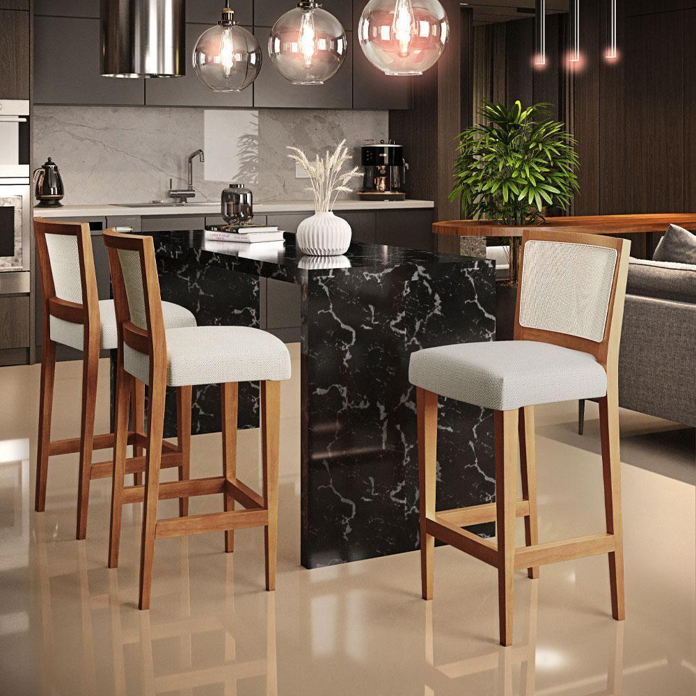 Kit 05 Banquetas Alta Branco Linho Champagne - 8