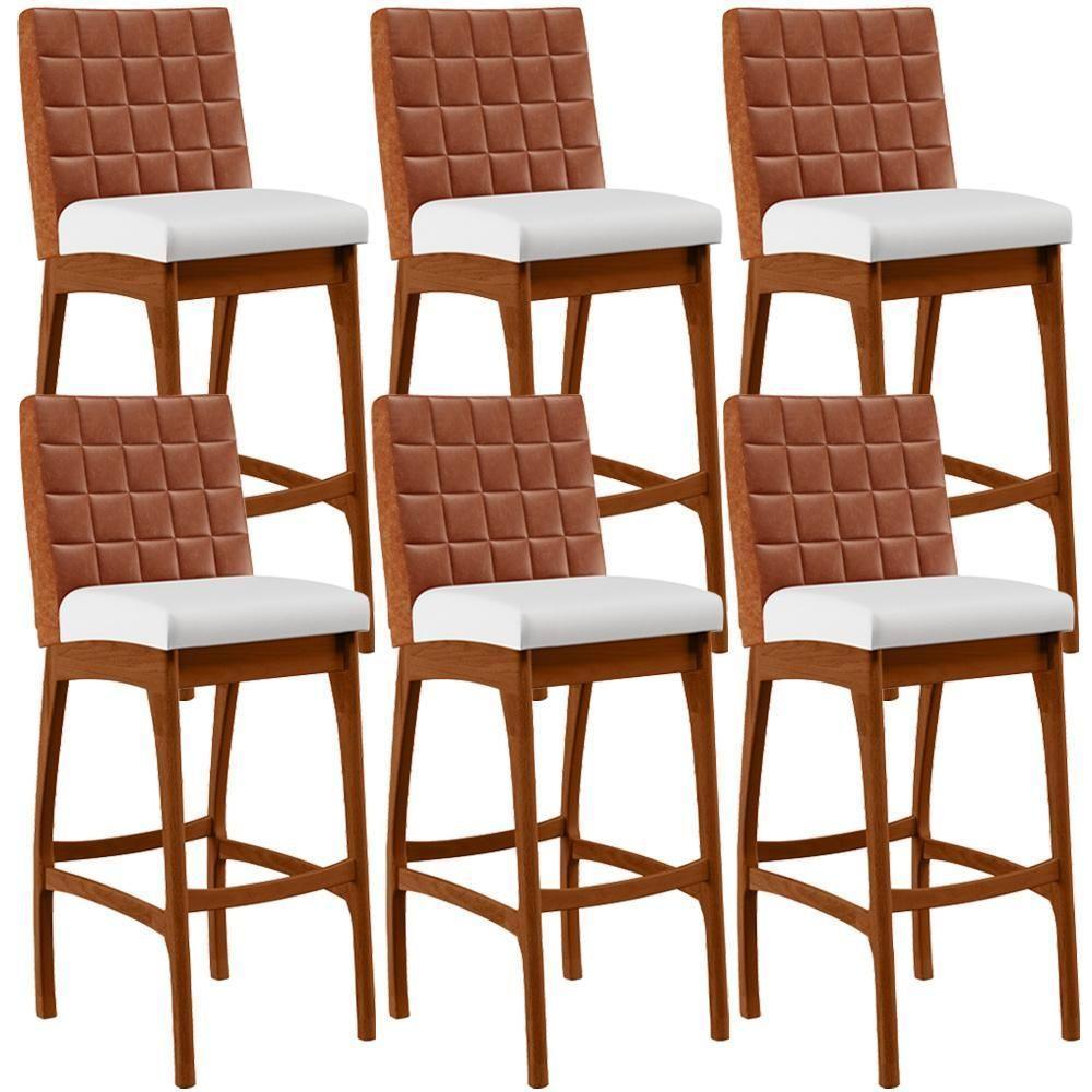 Kit 06 Banquetas Altas Mila Camel Corano Branco - 1