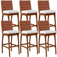 Kit 06 Banquetas Altas Mila Camel Corano Branco - 1