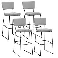 Kit 04 Banquetas Alta Base Aço Fixa Linho Cinza - 1