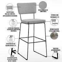 Kit 04 Banquetas Alta Base Aço Fixa Linho Cinza - 7