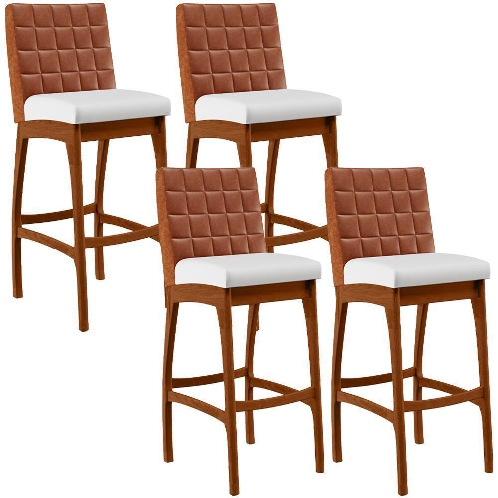 Kit 04 Banquetas Altas Mila Camel Corano Branco - 1