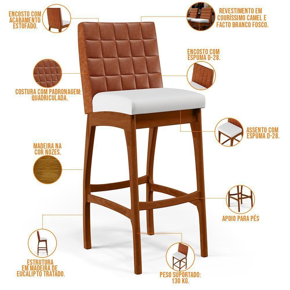 Kit 04 Banquetas Altas Mila Camel Corano Branco - 7