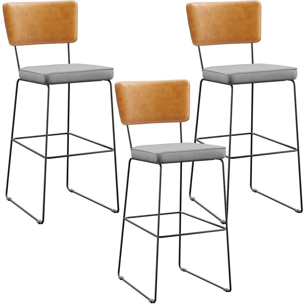 Kit 03 Banquetas Altas Whisky Linho Cinza - 1