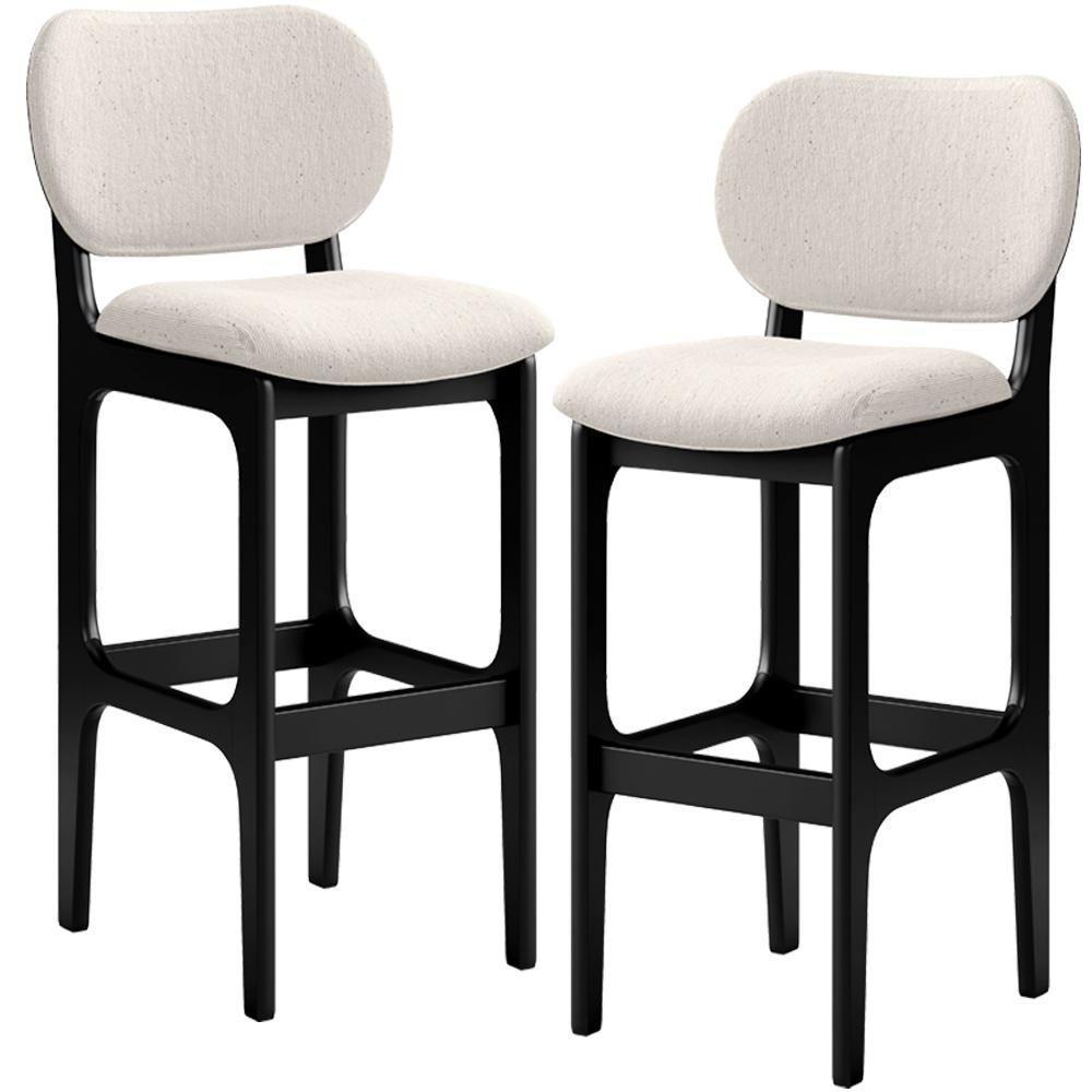 Kit 2 Banquetas Alta Betta Preto Linho Cru - 1