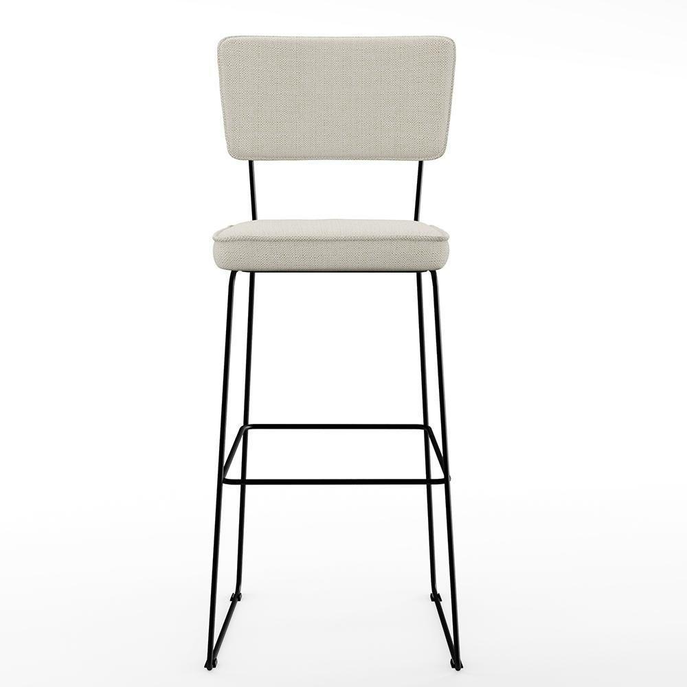 Kit 04 Banquetas Alta Base Aço Fixa Linho Champagne - 5