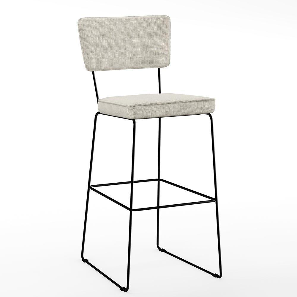 Kit 04 Banquetas Alta Base Aço Fixa Linho Champagne - 8