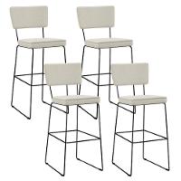 Kit 04 Banquetas Alta Base Aço Fixa Linho Champagne - 1