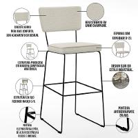 Kit 04 Banquetas Alta Base Aço Fixa Linho Champagne - 7