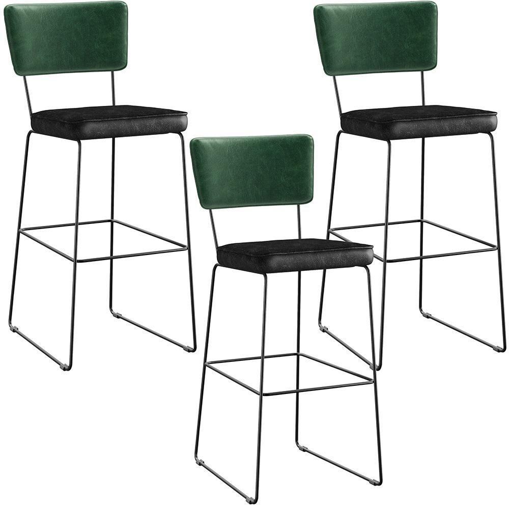 Kit 03 Banquetas Altas Allana L02 Facto Verde Musgo Preto - 1