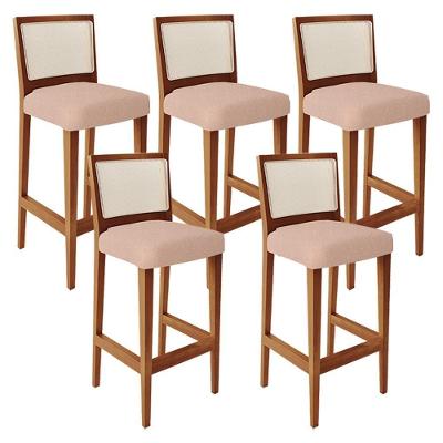 Kit 05 Banquetas Alta Branco Linho Rosê