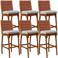 Kit 06 Banquetas Altas Cozinha Mila B04 Camel Linho Cinza - 1