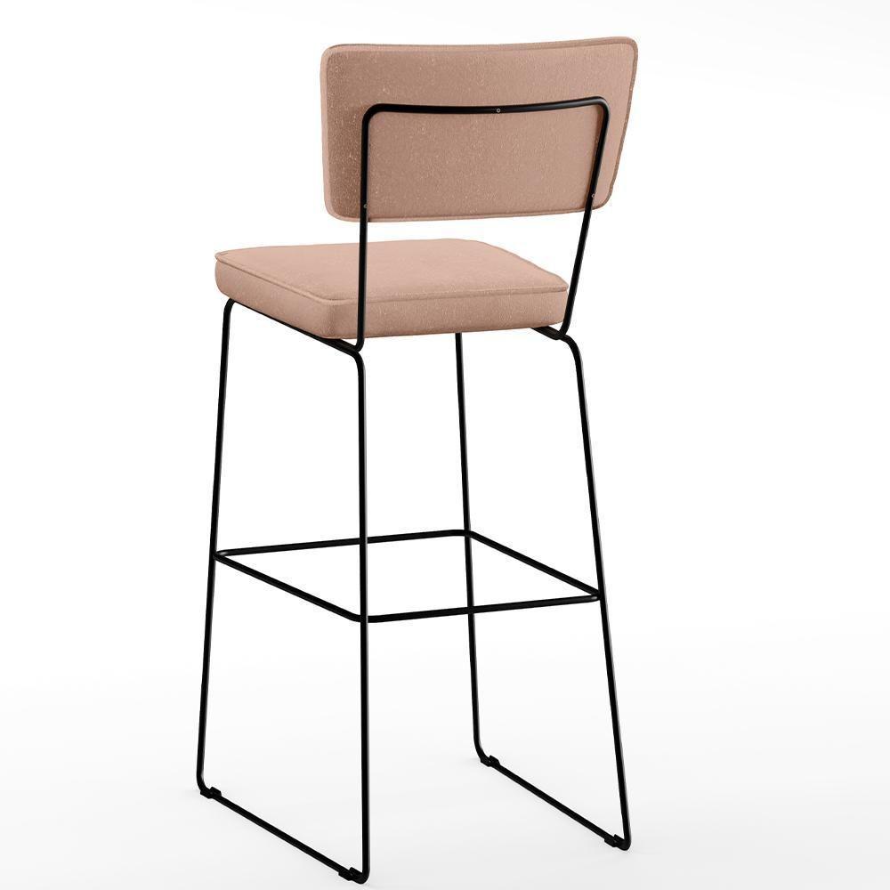 Kit 3 Banquetas Alta Base Em Aço Fixa Linho Rosê - 3