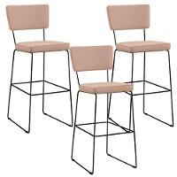 Kit 3 Banquetas Alta Base Em Aço Fixa Linho Rosê - 1