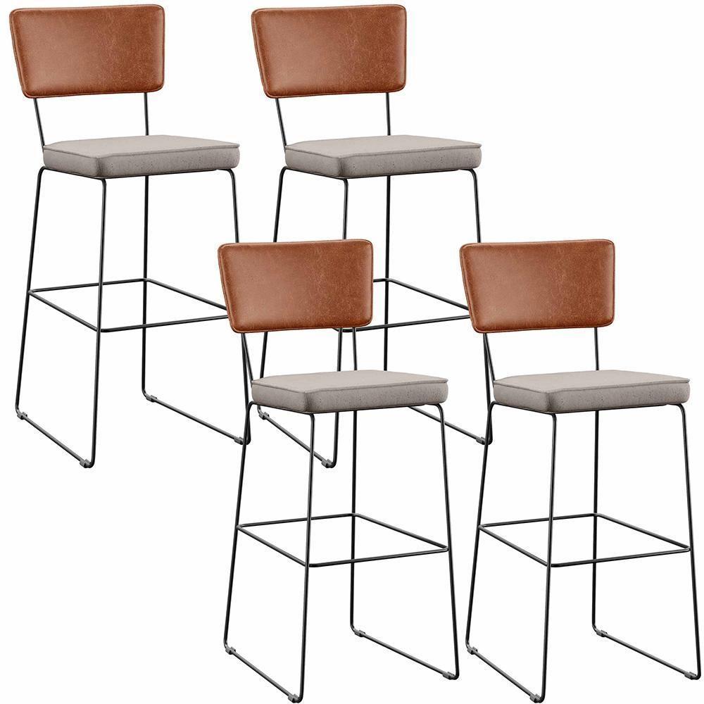 Kit 04 Banquetas Altas Camel Linho Bege - 1