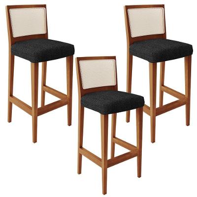 Kit 03 Banquetas Alta Branco Linho Chumbo