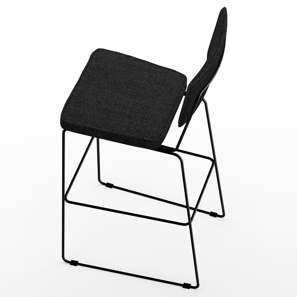 Kit 03 Banquetas Alta Base Aço Fixa Linho Chumbo - 2