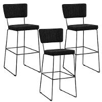 Kit 03 Banquetas Alta Base Aço Fixa Linho Chumbo - 1