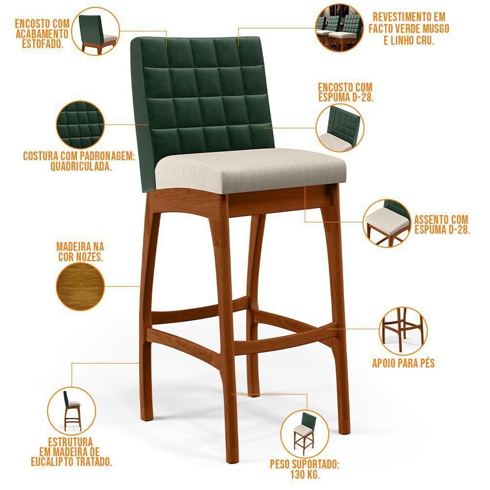 Kit 06 Banquetas Altas Mila Facto Verde Musgo Linho Cru - 7