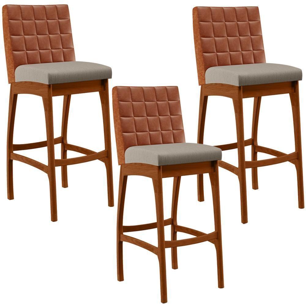 Kit 03 Banquetas Altas Cozinha B04 Camel Bege - 1