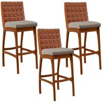 Kit 03 Banquetas Altas Cozinha B04 Camel Bege - 1