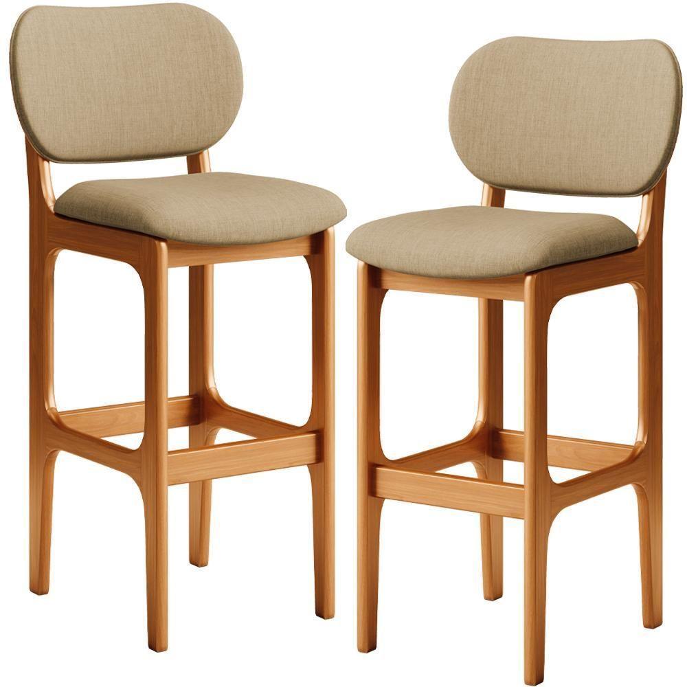 Kit 2 Banquetas Alta Betta Imbuia Linho Bege Escuro - 1