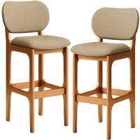 Kit 2 Banquetas Alta Betta Imbuia Linho Bege Escuro - 1