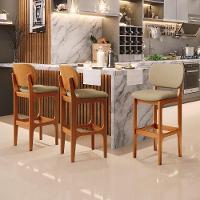 Kit 2 Banquetas Alta Betta Imbuia Linho Bege Escuro - 8