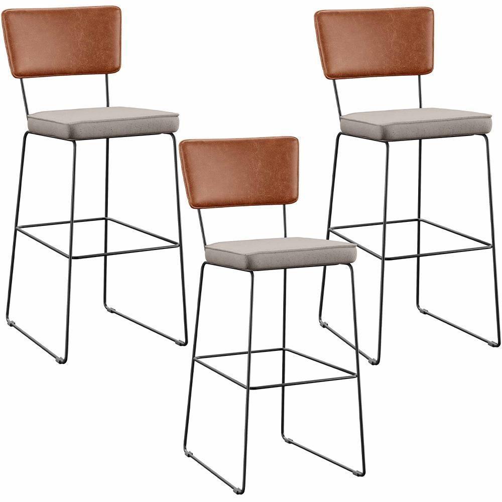 Kit 03 Banquetas Altas Cozinha Allana L02 Camel Linho Bege - 1