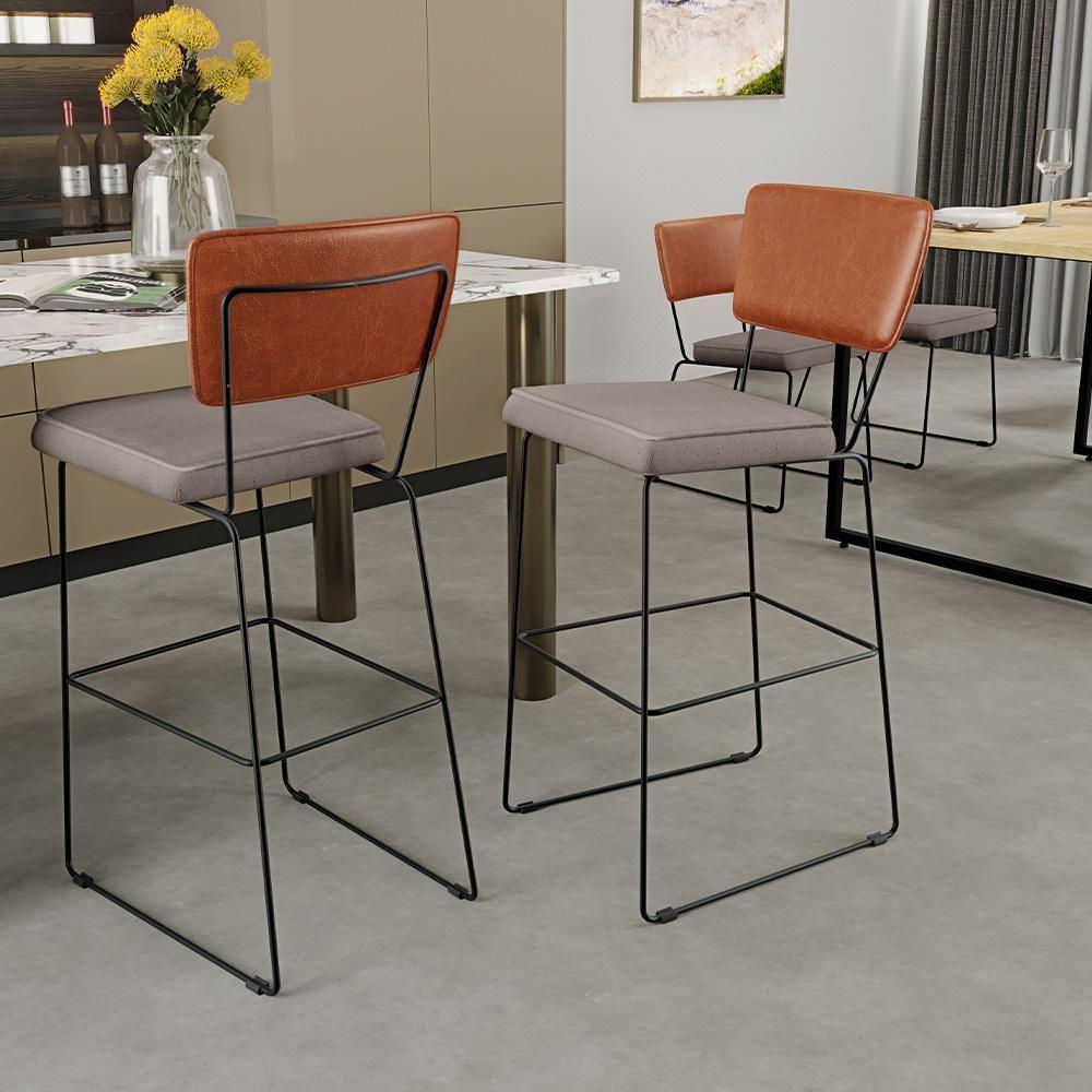 Kit 03 Banquetas Altas Cozinha Allana L02 Camel Linho Bege - 9