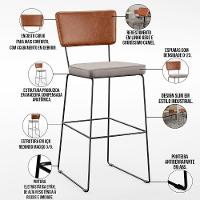 Kit 03 Banquetas Altas Cozinha Allana L02 Camel Linho Bege - 7