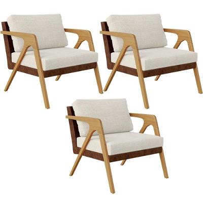 Kit 3 Poltronas Decorativas Pietra L02 Couríssimo Marrom Bege Lyam Decor