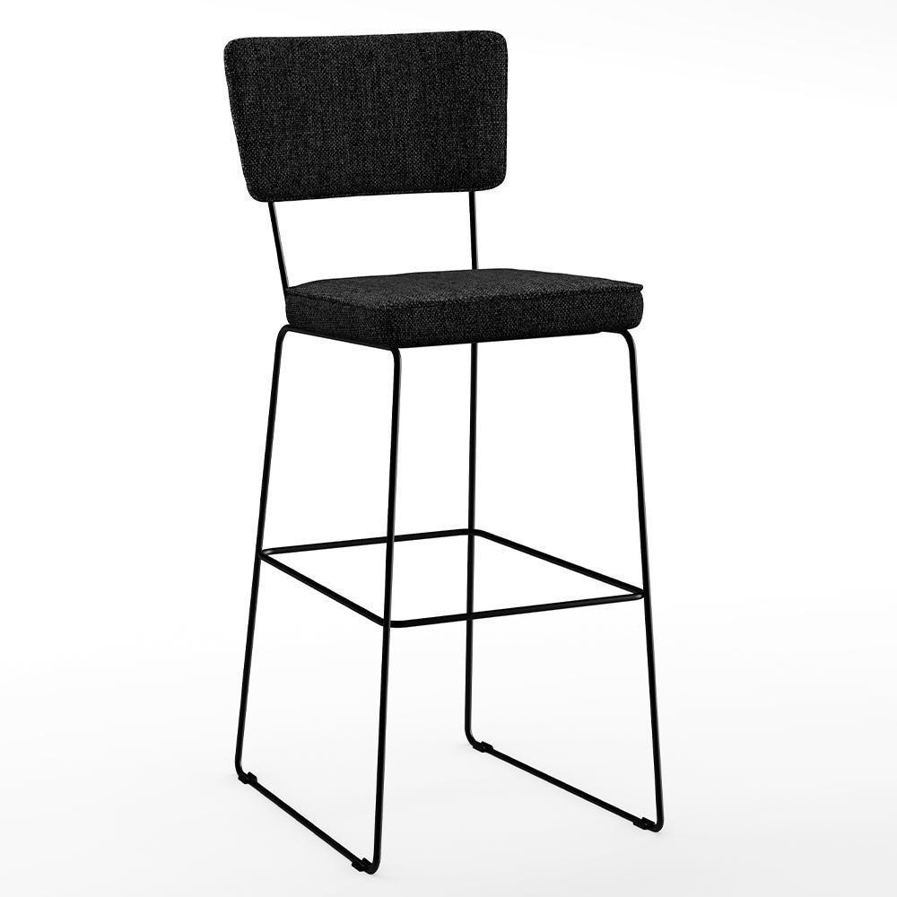 Kit 02 Banquetas Alta Base Aço Fixa Linho Chumbo - 8