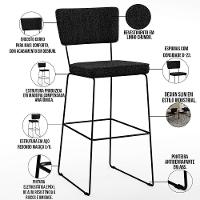 Kit 02 Banquetas Alta Base Aço Fixa Linho Chumbo - 7