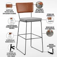 Kit 03 Banquetas Altas Camel Linho Cinza - 7